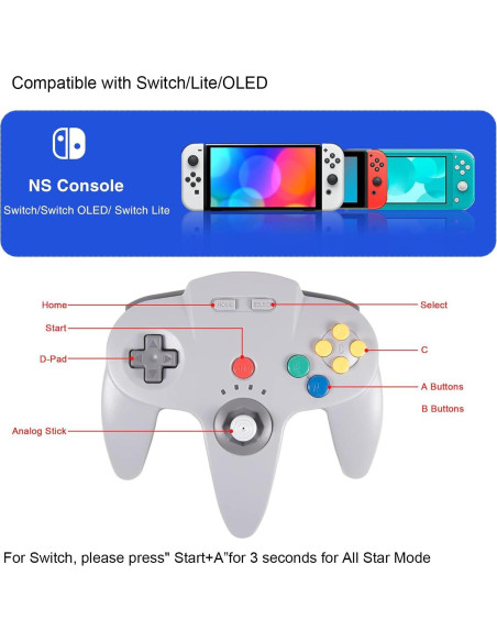 Controladores Inalámbricos KIWITATA N64 para Switch y PC