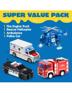 Juguetes de Vehículos de Emergencia Joyin 4 Piezas con Luz 2