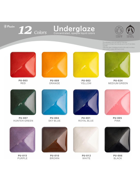 Juego de Underglaze Pasler - 12 Colores 60 ml Líquido Cerámica