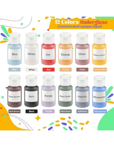 Kit de Underglaze Dunzoom 12 Colores + 6 Pinceles