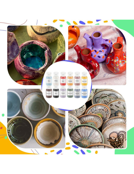 Kit de Underglaze Dunzoom 12 Colores + 6 Pinceles