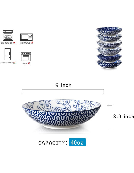 Cuencos de Porcelana Selamica 1.13kg Azul Vintage Set 6