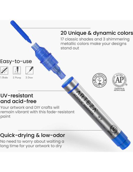 Marcadores de Pintura Acrílica ARTEZA Set 20 Colores Variados