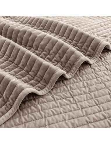 Colcha King SHALALA de Terciopelo Ligero Rayas Taupe