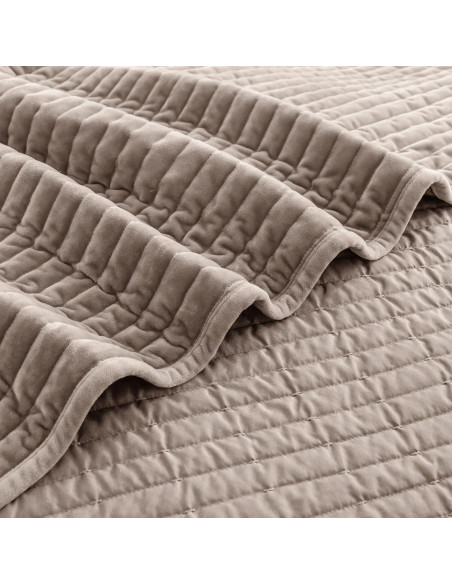 Colcha King SHALALA de Terciopelo Ligero Rayas Taupe