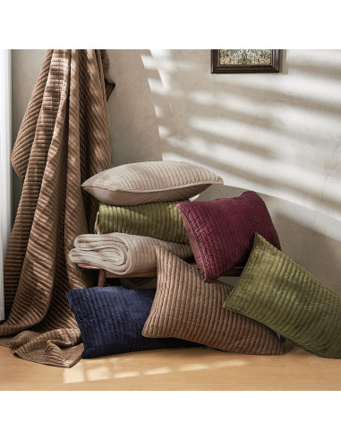 Colcha King SHALALA de Terciopelo Ligero Rayas Taupe