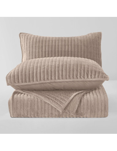 Colcha King SHALALA de Terciopelo Ligero Rayas Taupe