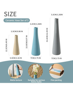 Juego de Jarrones de Cerámica OOIT 3 Piezas Azul 2
