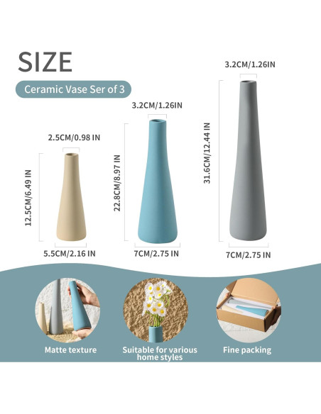 Juego de Jarrones de Cerámica OOIT 3 Piezas Azul