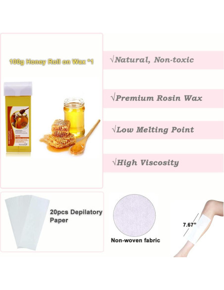 Kit de Cera Depilatoria Nynelly Calentador Roll On 1 Cera 20 Tiras