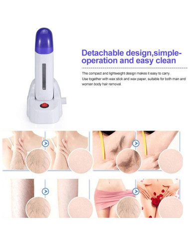 Kit de Cera Depilatoria Nynelly Calentador Roll On 1 Cera 20 Tiras