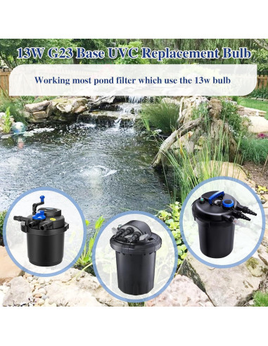 Paquete de 2 bombillas UV-C 13W G23 para estanque Coospider