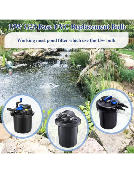 Paquete de 2 bombillas UV-C 13W G23 para estanque Coospider