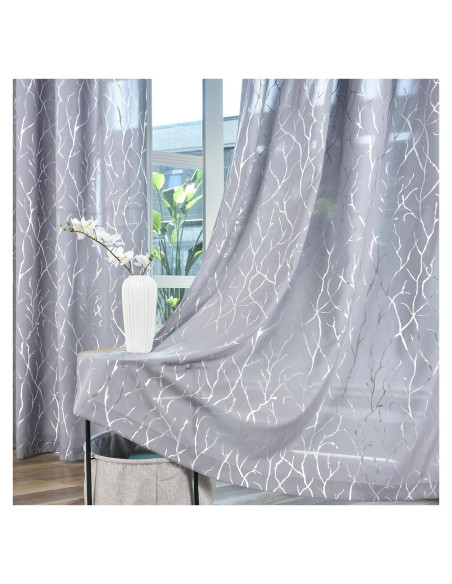 Cortinas Semi-Transparentes Kotile 52x213 cm 2 Paneles Plateadas