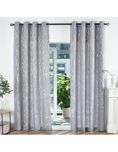 Cortinas Semi-Transparentes Kotile 52x213 cm 2 Paneles Plateadas