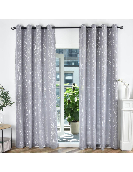 Cortinas Semi-Transparentes Kotile 52x213 cm 2 Paneles Plateadas
