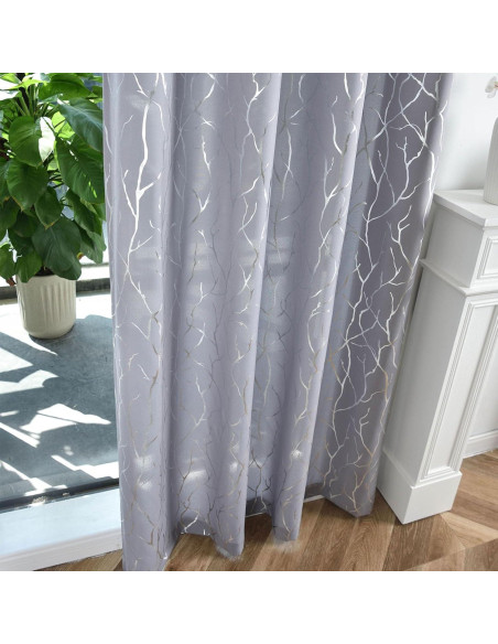 Cortinas Semi-Transparentes Kotile 52x213 cm 2 Paneles Plateadas