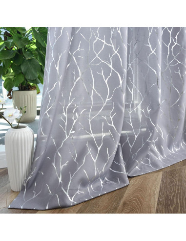 Cortinas Semi-Transparentes Kotile 52x213 cm 2 Paneles Plateadas