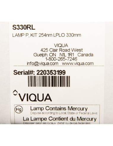 Lámpara UV Viqua S330RL para sistemas VT4, S2Q-PA, SC4