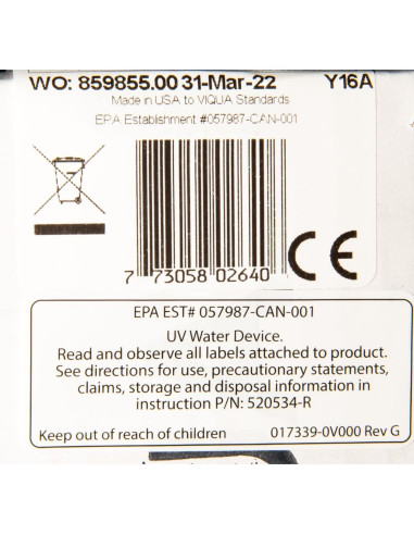 Lámpara UV Viqua S330RL para sistemas VT4, S2Q-PA, SC4