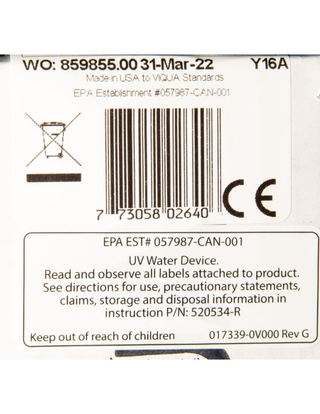 Lámpara UV Viqua S330RL para sistemas VT4, S2Q-PA, SC4