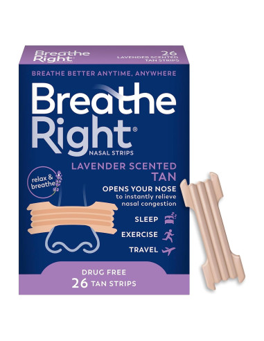 Tiras Nasales Breathe Right Aroma Lavanda 26 Piezas Alivio Congestión