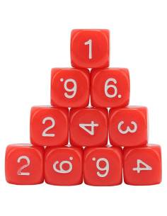 Conjunto de 20 Dados Numéricos de Plástico Rojo 16mm