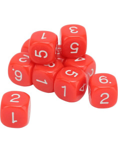 Conjunto de 20 Dados Numéricos de Plástico Rojo 16mm 2