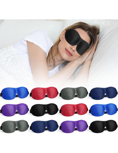 Bonuci 12 Máscaras de Sueño 3D Antifaz Ajustable Multicolor