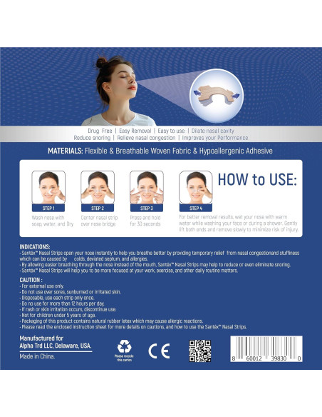 Tiras Nasales Transparentes Santéx Grandes 45 ct. Alivio Ronquidos