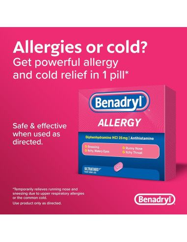 Benadryl Ultratabs 25 mg Antihistamínico Alivio Alergias 24 ct