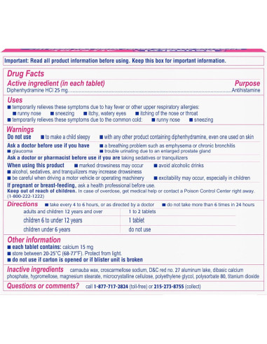 Benadryl Ultratabs 25 mg Antihistamínico Alivio Alergias 24 ct