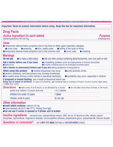 Benadryl Ultratabs 25 mg Antihistamínico Alivio Alergias 24 ct