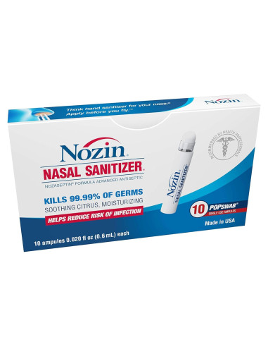 Nozin Sanitizante Nasal Antisético 10 Ampules 62% Alcohol