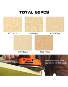 LotFancy Almohadillas de Lijado 50PCS 60-220 Grano para Lijadora 2