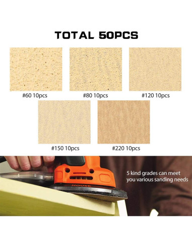 LotFancy Almohadillas de Lijado 50PCS 60-220 Grano para Lijadora