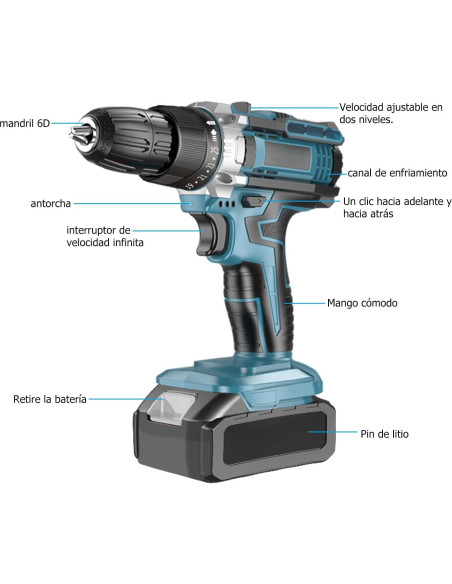 Taladro Inalámbrico DEWIN 21V 2 Velocidades 24 Piezas