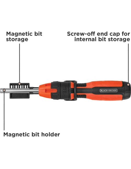 Destornillador Trinquete BLACK+DECKER 10 Bits BDHT68000