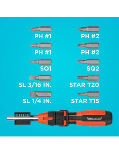 Destornillador Trinquete BLACK+DECKER 10 Bits BDHT68000