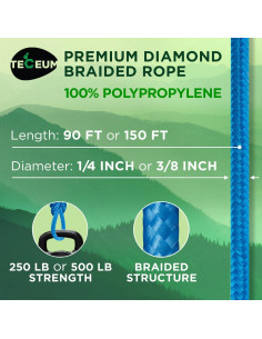 Cuerda TECEUM 27.5 m 7 mm Azul Cielo para Camping y Manualidades 2