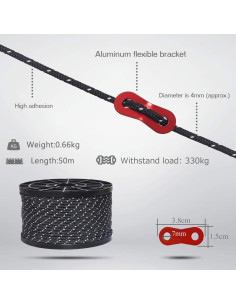 Cuerda Reflectante HIKEMAN 50m Nylon 4mm para Camping 2