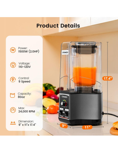 Licuadora CRANDDI K85 2,2L 1500W 9 Velocidades Gris