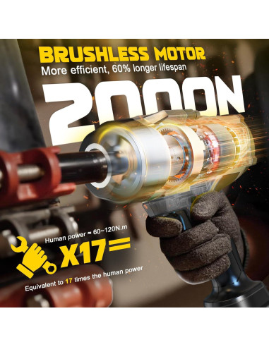 Llave de impacto inalámbrica 1/2" DIYtoolifz 2000 Nm 20V