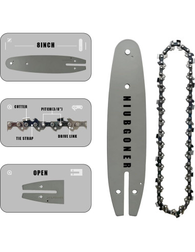 Barra y cadena de motosierra 20 cm NIUBGONER (Barra+2 Cadenas)