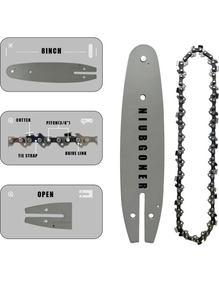Barra y cadena de motosierra 20 cm NIUBGONER (Barra+2 Cadenas)