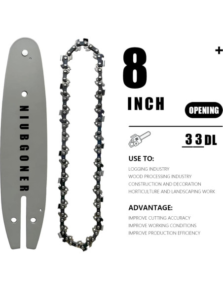 Barra y cadena de motosierra 20 cm NIUBGONER (Barra+2 Cadenas)
