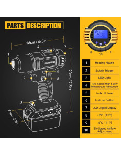 Pistola de Calor Inalámbrica LIVOWALNY 350W Dewalt 20V 2