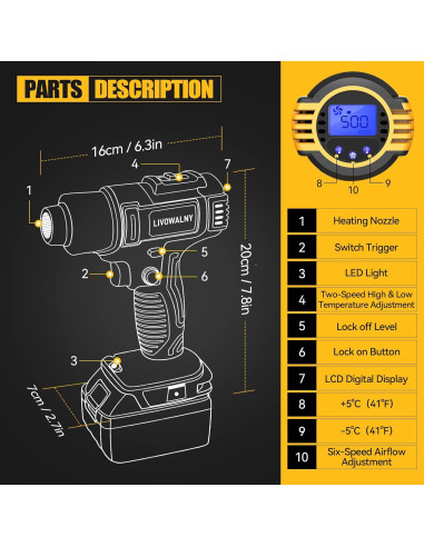 Pistola de Calor Inalámbrica LIVOWALNY 350W Dewalt 20V