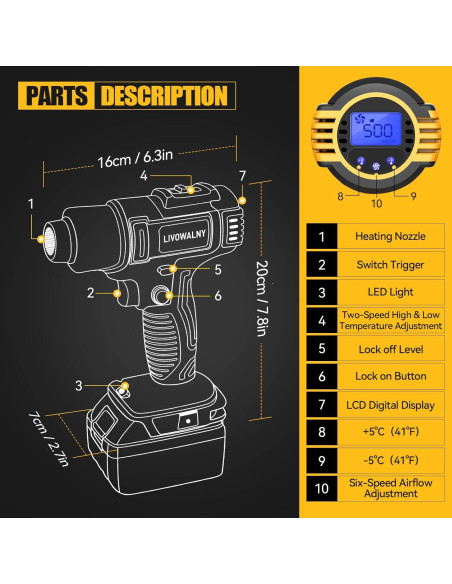 Pistola de Calor Inalámbrica LIVOWALNY 350W Dewalt 20V