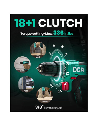 Taladro Inalámbrico DCA 20V 336 Nm Torque 2 Velocidades